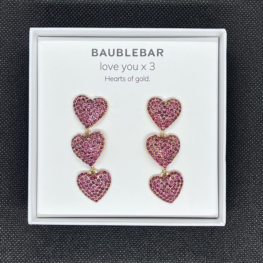 NEW BaubleBar " Love You x 3 , Heart of Gold " Earrings